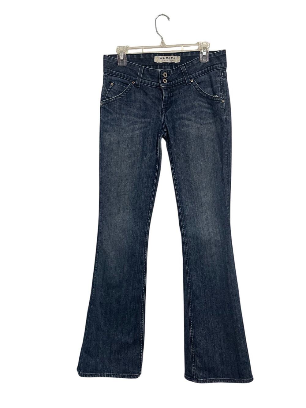 Hudson Flared Low Rise Dark Wash Distressed Hem Size 28 (31x33) Made In USA Y2k